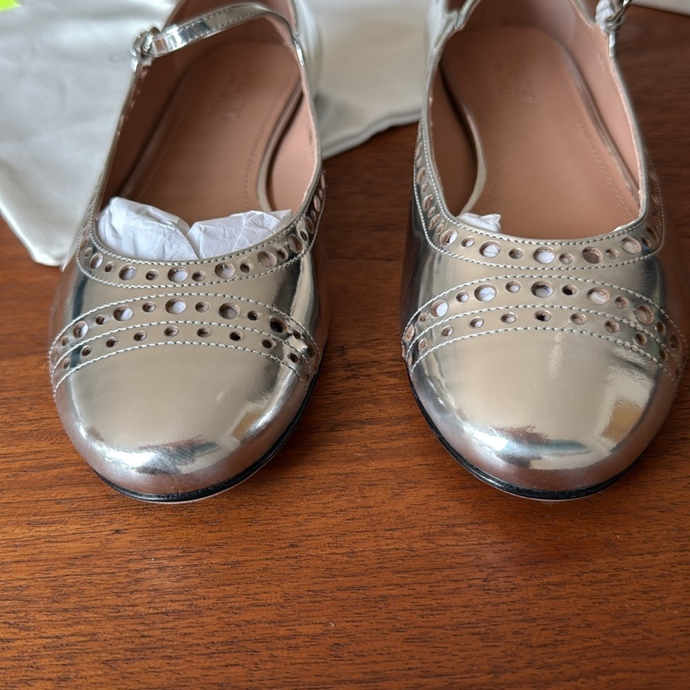 new Giambattista Valli Metallic Mary Jane Ballet Flats in Silver, size 9 - Picture 7 of 9